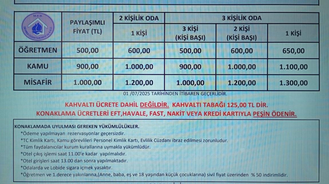 Güncel Otel fiyatlarımız